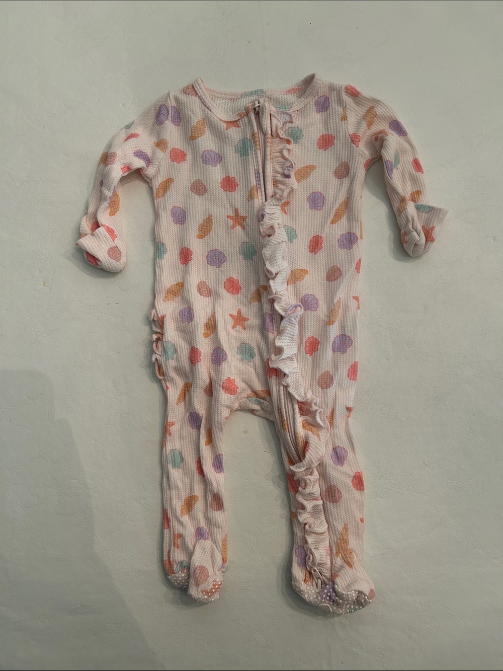 Caden Lane Pink Ruffle Shell & Star Footed One-Piece